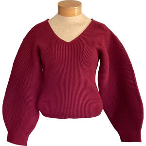 Vigoss Women's Sweater Size Large Ribbed Knit Long Sleeve V-Neck Burgundy New
